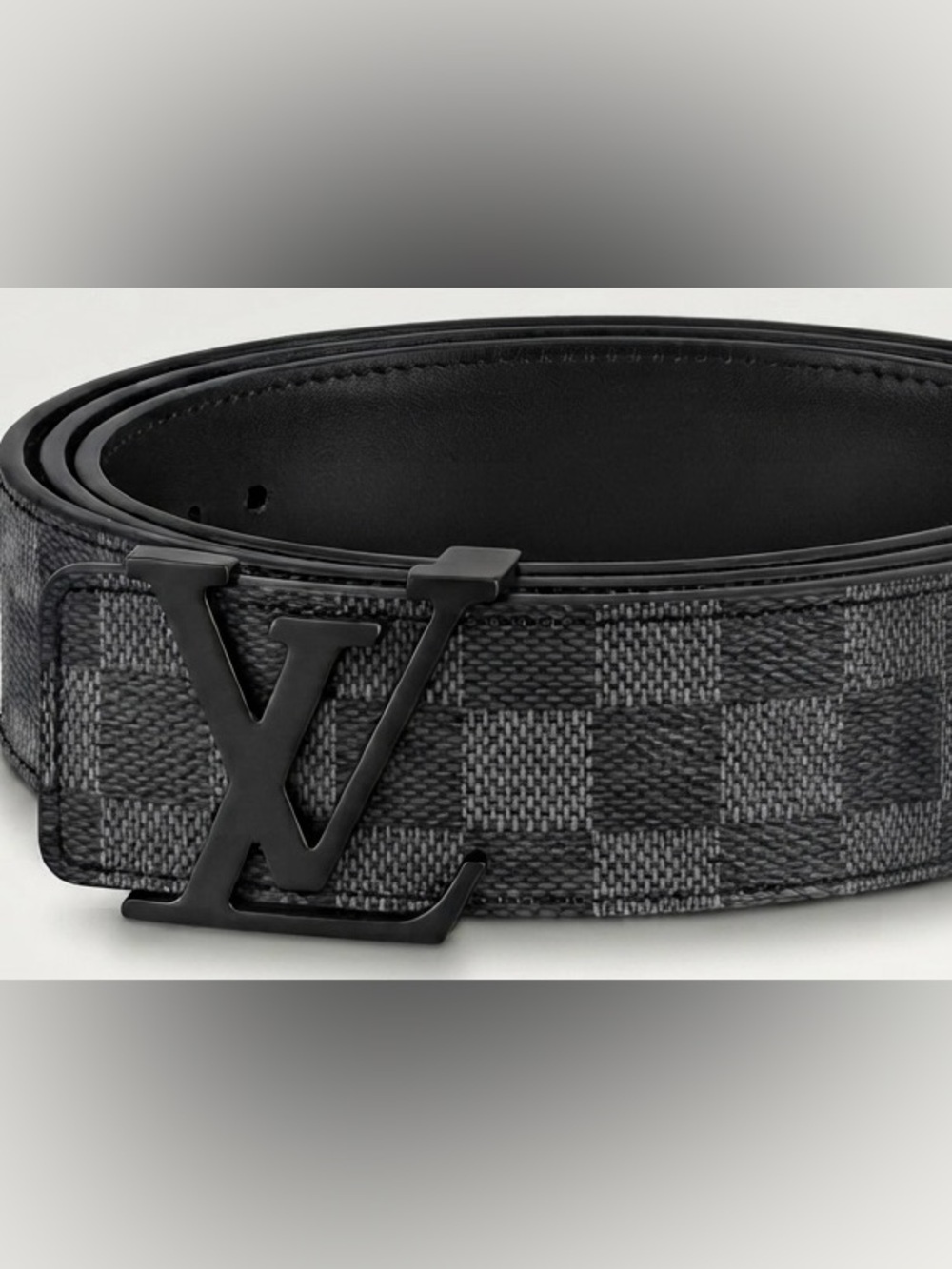 Grey Black Checkered Men's Belt with Matte Black Buckle Size 48